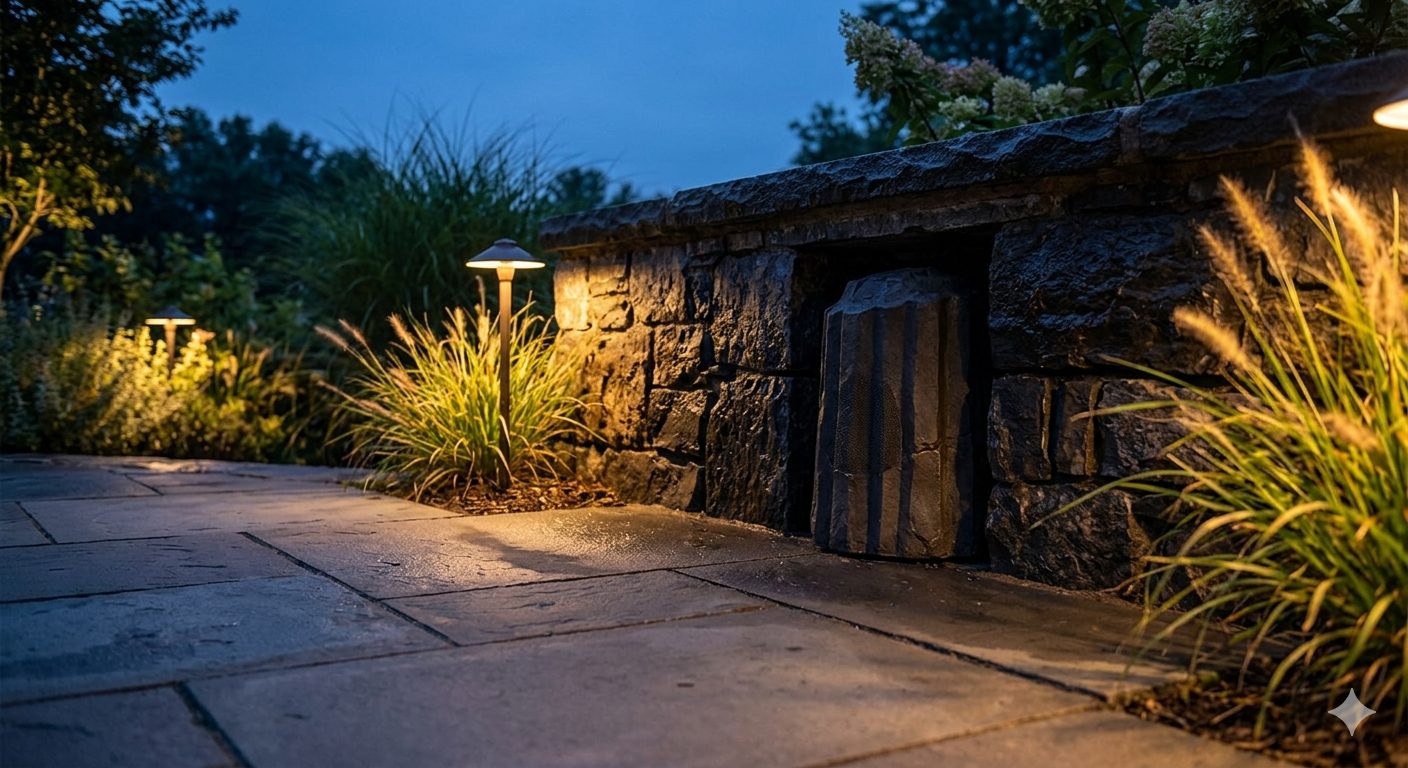 Geo-acoustic outdoor audio in a spa courtyard